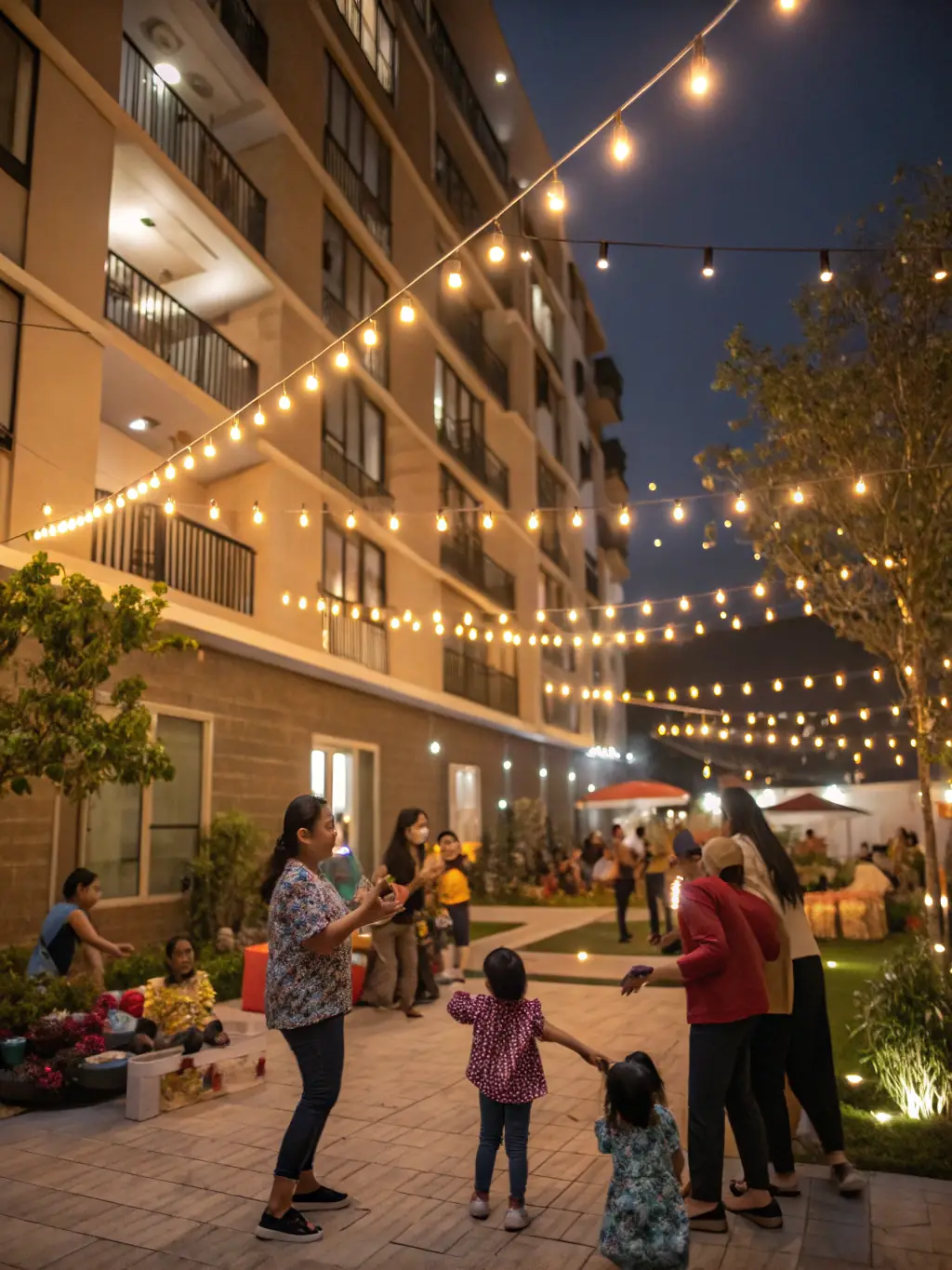 A high-rise apartment building with a diverse community of residents, representing multifamily development financing.