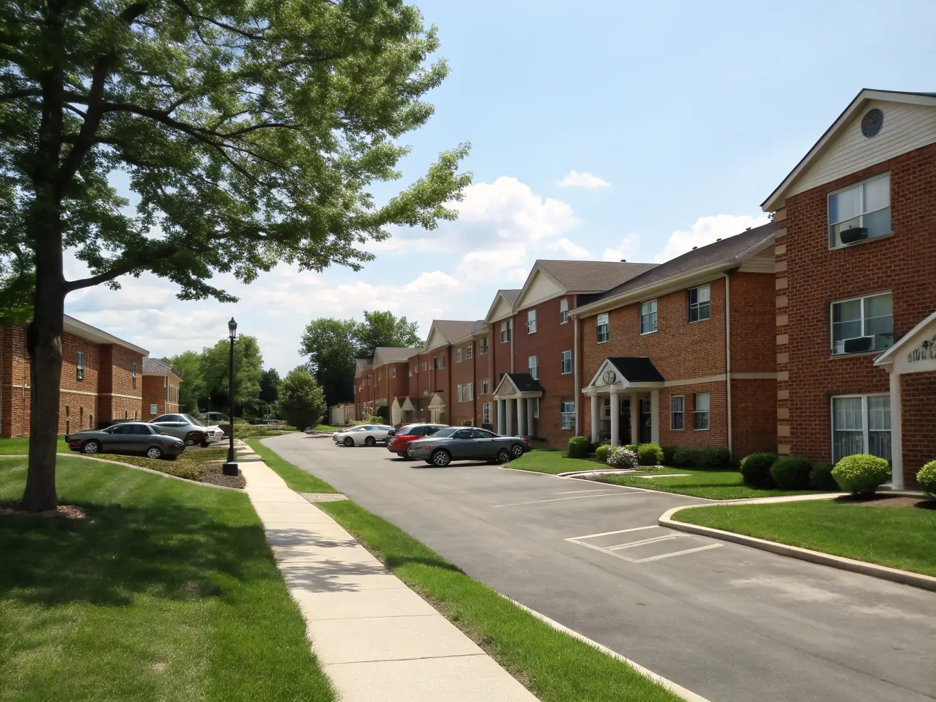 A vibrant multifamily residential complex with well-maintained landscaping, illustrating community living and investment potential, representing multifamily development financing.